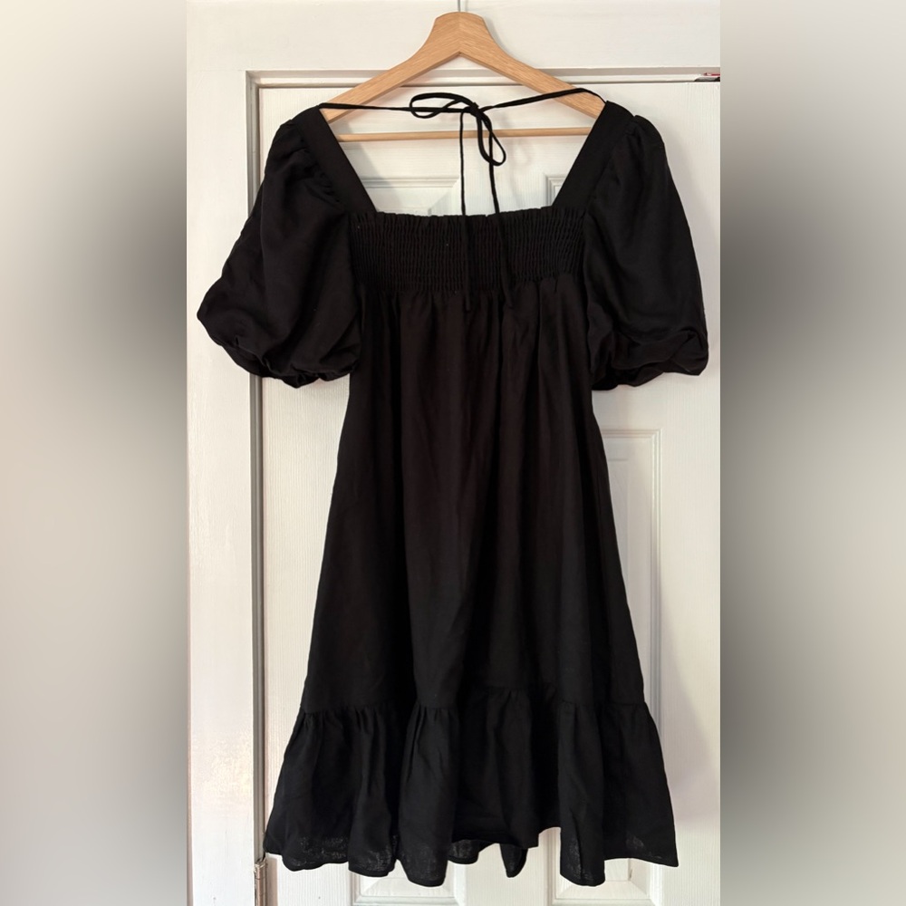 Krisa Black Puff‎ Sleeve Linen Dress Size XS